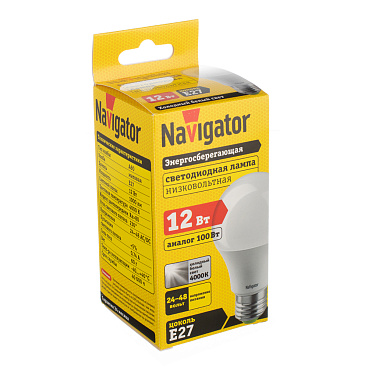 Лампа светодиодная Navigator E27 4000К 12 Вт 1000 Лм 24-48 В груша A60 матовая