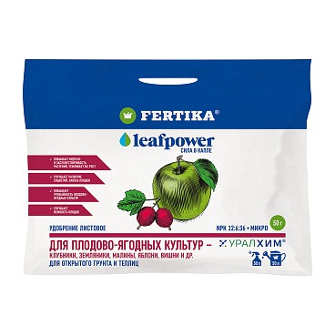 Удобрение минеральное сухое для плодово-ягодных культур гранулированное Leaf Power Fertika 50 г