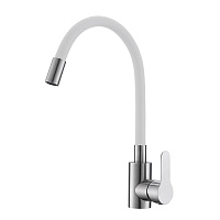 Смеситель для кухни Corsa Deco Vega Steel нержавеющая сталь/белый с высоким изливом однорычажный (1010682)