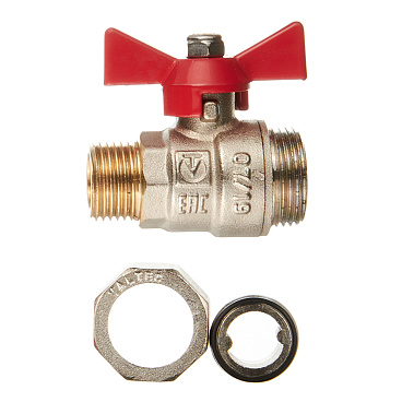 Кран шаровой латунный Valtec Base 1/2 НР(ш) х 1/2 НР(ш) бабочка с полусгоном прямой (VT.226.N.04)