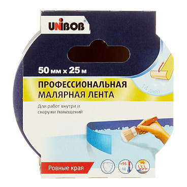 Лента малярная Unibob для наружных работ синяя 50 мм 25 м (48424)