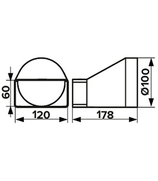 Соединитель эксцентриковый пластиковый для плоских воздуховодов 60х120 мм с круглыми d100 мм