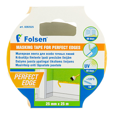 Лента малярная Folsen для четкого края желтая 25 мм 25 м (0282525)