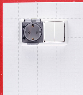 Блок выключатель и розетка Hegel Alfa двухклавишный накладной белый со шторками (БА 16-222)