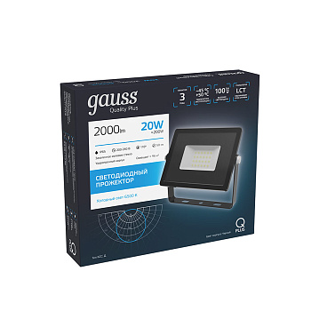 Прожектор светодиодный Gauss Qplus ДО-20 6500К 20 Вт IP65 черный