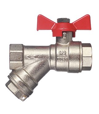 Кран шаровой латунный Valtec 1/2 ВР(г) х 1/2 ВР(г) бабочка с фильтром прямой (VT.293.N.04)