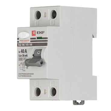 УЗО EKF PROxima ВД-100 40А 1P+N тип AC 30 мА 6 кА (elcb-2-6-40-30-em-pro)