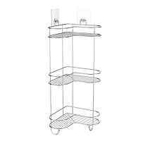 Полка для ванной Kleber Lite угловая трехъярусная с крючками 240х240х550 мм металл/силикон хром (KLE-LT056)