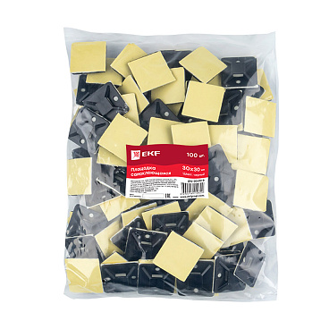 Площадка для крепления стяжек EKF PROxima 30х30 мм самоклеящаяся черная (100 шт.) (plc-30х30-b)