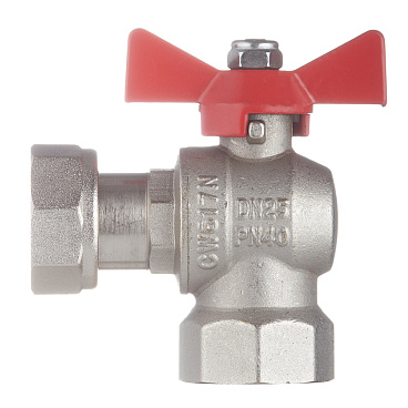 Кран шаровой латунный Valtec Base 1 ВР(г) х 1 ВР(г) бабочка с накидной гайкой угловой (VT.266.N.0606)