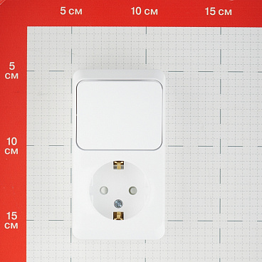 Блок выключатель и розетка Systeme Electric Этюд одноклавишный накладной белый (BPA16-201B)