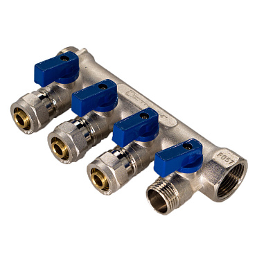 Коллектор 3/4 ВР(г) х 4 выхода 16 обж(ц) х 3/4 НР(ш) с шаровыми кранами (C4MP3416/10610)