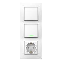 Блок выключатель и розетка Systeme Electric Blanca двухклавишный встраиваемый белый с подсветкой (BLNBS101111)