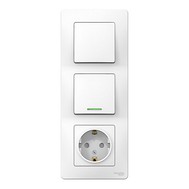 Блок выключатель и розетка Systeme Electric Blanca двухклавишный встраиваемый белый с подсветкой (BLNBS101111)
