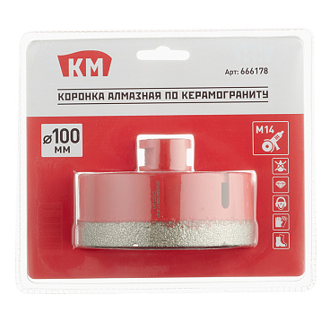 Коронка алмазная КМ (666178) по керамограниту d100 мм для УШМ
