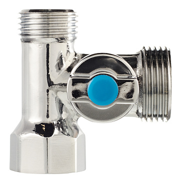 Кран шаровой латунный Valtec 1/2 ВР(г) х 3/4 НР(ш) х 1/2 НР(ш) к бытовой технике проходной бабочка трехходовой (VT.256.N.04)