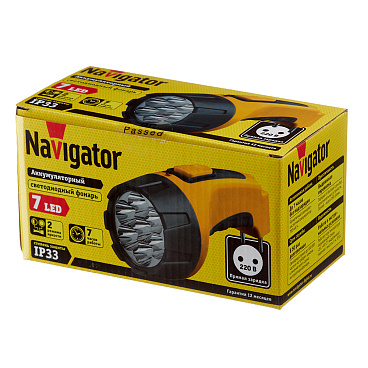 Фонарь ручной Navigator (949522) светодиодный 7 LED аккумуляторный SLA 700 мАч ударопрочный пластик с прямой зарядкой от сети