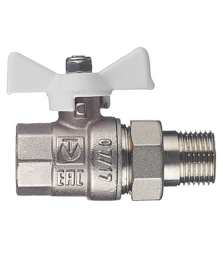 Кран шаровой латунный Valtec Base 1/2 ВР(г) х 1/2 НР(ш) бабочка с полусгоном прямой (VT.227.NW.04)