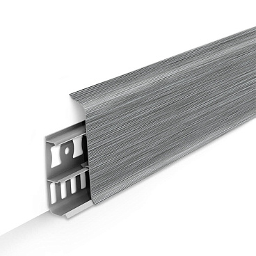 Плинтус ПВХ напольный Деконика 70 мм алюминий темный 2200 мм Г-профиль с кабель-каналом
