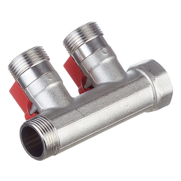 Коллектор Henco 3/4 ВР(г) х 2 выхода 3/4 НР(ш) ЕК х 3/4 НР(ш) с шаровыми кранами (VB050502-ROOD)