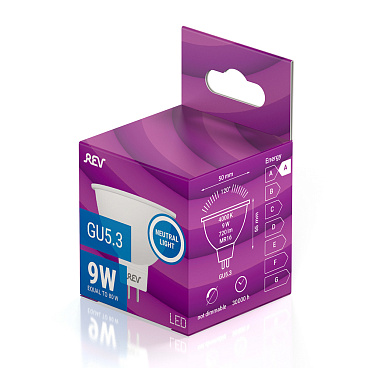 Лампа светодиодная Rev GU5.3 4000К 9 Вт 720 Лм 180-240 В рефлектор MR16 прозрачная