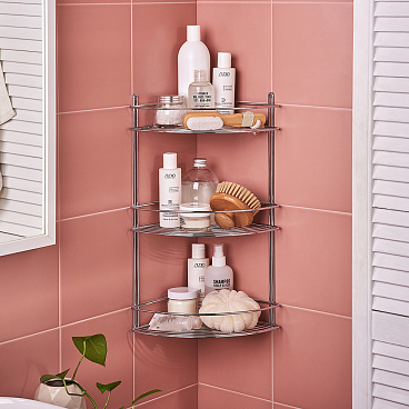 Полка для ванной ЧМЗ угловая трехъярусная 222х222х474 мм металл хром (501-006-28)