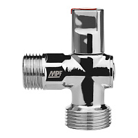Кран шаровой латунный MPF 1/2 НР(ш) х 3/4 НР(ш) к бытовой технике хром мини с отражателем угловой ГОСТ Р 59553-2021 (ИС.081200)
