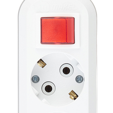 Удлинитель Makel 3 розетки 2 м ПВС 3х1 кв.мм 16 А 2,2 кВт с кнопкой белый (MGP212)