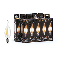 Лампа светодиодная филаментная Gauss E14  2700К 5 Вт 420 Лм 150-265 В свеча на ветру прозрачная (10 шт.)