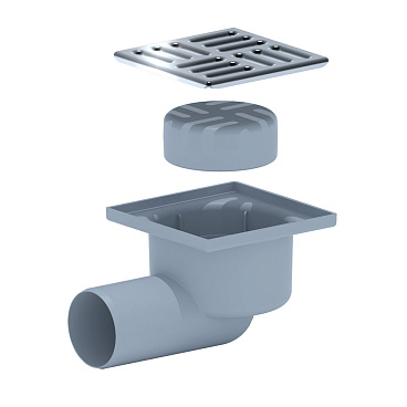 Трап душевой горизонтальный АНИ пласт с сухим затвором 100х100 мм d50 мм решетка из нержавеющей стали (TQ5102)