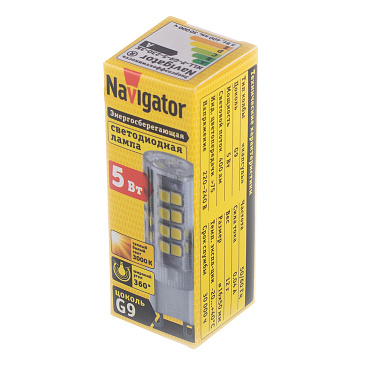 Лампа светодиодная Navigator G9 5 Вт 3000К теплый свет 220 В капсула (712665/71266)