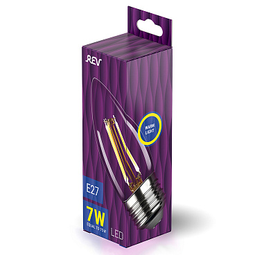 Лампа светодиодная филаментная Rev E27 2700К 7 Вт 695 Лм 220 В свеча С37 прозрачная
