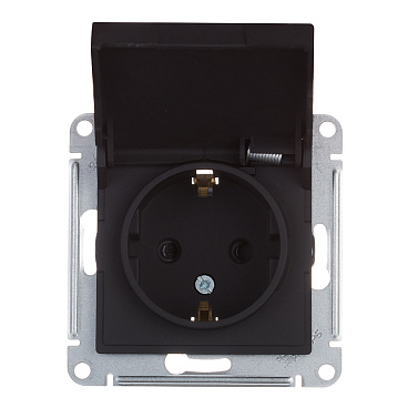 Розетка Systeme Electric AtlasDesign встраиваемая карбон со шторками с крышкой (ATN001046)