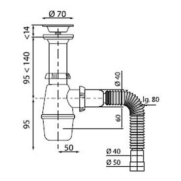 Сифон для раковины и мойки Wirquin Pro Tour Eiffel 1 1/2х40 мм с выпуском d70 мм с соединением 40/50 мм (30718763)
