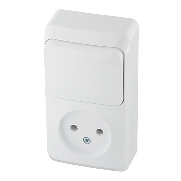 Блок выключатель и розетка Systeme Electric Этюд одноклавишный накладной белый (BPA16-204B)