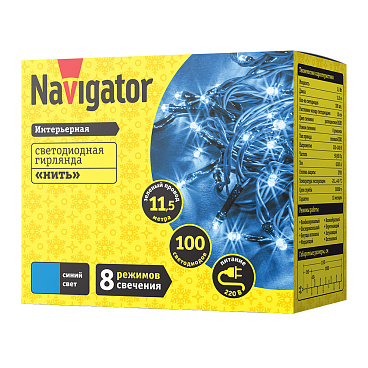 Гирлянда светодиодная Navigator Нить синяя 11,5 м (14 023)