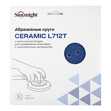 Диск шлифовальный Sunmight Ceramic d225 мм P80 на липучку пленочная основа (3 шт.) (78006R3)