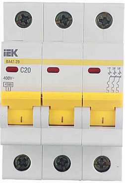 Автоматический выключатель модульный IEK Karat ВА 47-29 3P 20А тип C 4,5 кА 400 В (MVA20-3-020-C)