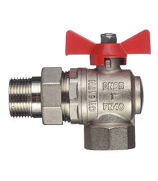 Кран шаровой латунный Valtec Base 1 ВР(г) х 1 НР(ш) бабочка с полусгоном угловой (VT.228.N.06)