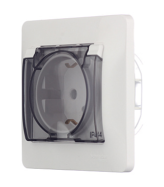 Розетка Systeme Electric Glossa встраиваемая белая со шторками с крышкой (GSL000148)
