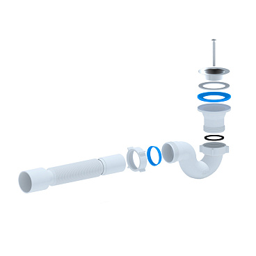 Сифон для душевого поддона АНИ пласт 1 1/2х40 мм проточный слив d50 мм с выпуском d70 мм с соединением 40/50 мм (E115)