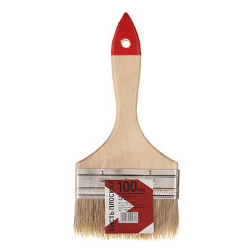 Кисть плоская натуральная щетина деревянная ручка 100х8 мм для эмалей и лаков на алкидной основе
