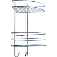 Полка для ванной Металаксон угловая двухъярусная с крючками 270х385х200 мм металл хром (48991-2ХМ)
