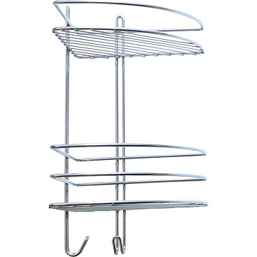 Полка для ванной Металаксон угловая двухъярусная с крючками 270х385х200 мм металл хром (48991-2ХМ)