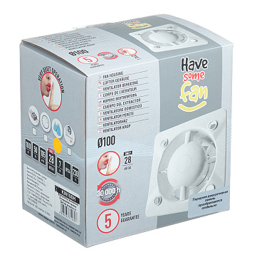 Вентилятор осевой Awenta KW100H без панели с датчиком влажности и таймером d100 мм белый