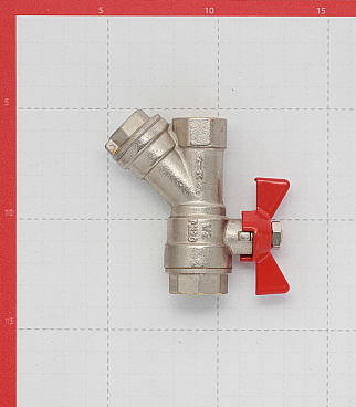 Кран шаровой латунный Valtec 1/2 ВР(г) х 1/2 ВР(г) бабочка с фильтром прямой (VT.293.N.04)