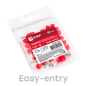 Наконечник штыревой втулочный изолированный EKF PROxima НШВИ-2 8 мм х 1 кв. мм двойной (50 шт.)