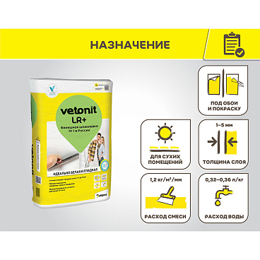 Шпаклевка полимерная Vetonit LR+ для сухих помещений белая 20 кг