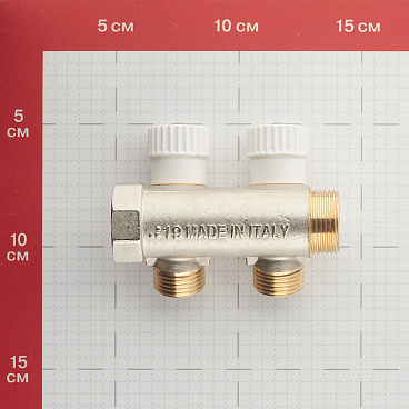 Коллектор Stout 3/4 ВР(г) х 2 выхода 1/2 НР(ш) х 3/4 НР(ш) регулируемый (SMB 6851 341202)