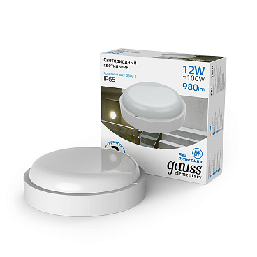 Светильник светодиодный накладной Gauss ДБП-12 6500К 12 Вт IP65 белый (126411312)